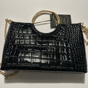 Imoshion Black Croc-Embossed Clutch with Gold Accents